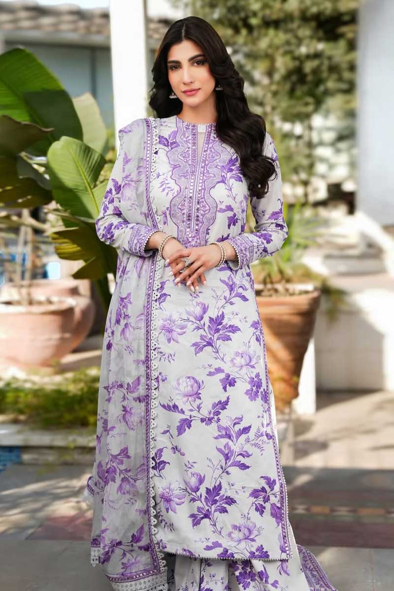 SS-100 | Unstitched | Aneelas Embroidered 3PC Lawn Suit